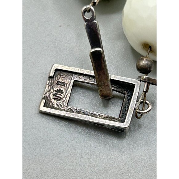 White Glass Beads Necklace Oversized Beads Unusual Signed Sterling Silver Clasp - Picture 6 of 9